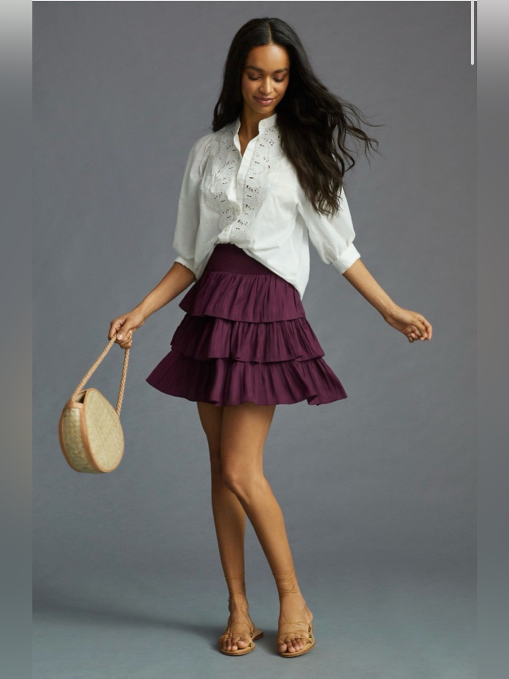 NWT Anthropologie Tiered Mini Skirt in Plum Size Small